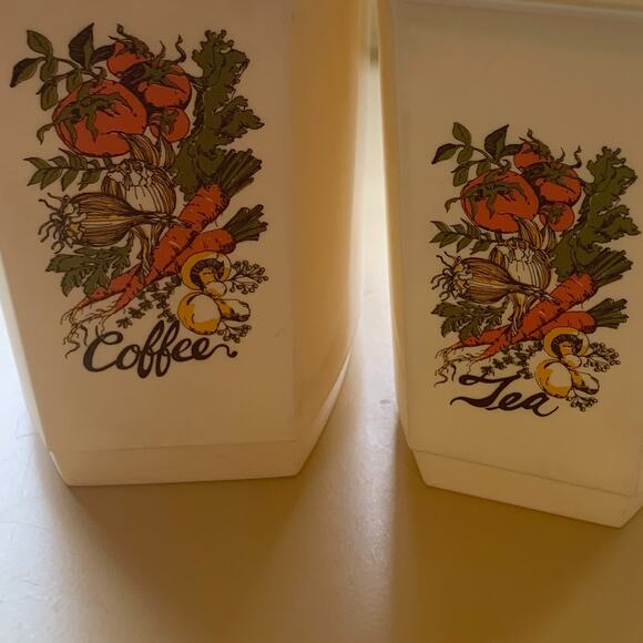 Vintage 4-Piece MCM Coffee & Tea Nesting Storage Containers/Lids Vegetable Print - Picture 3 of 8